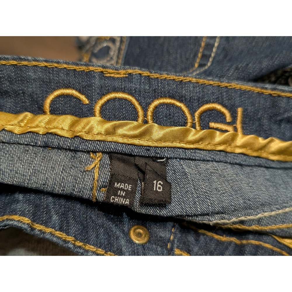 Coogi Womens Cargo Jeans‎ Dark Wash Embroidered Rhinestone Rasta Stripe Size 16 - Picture 6 of 7